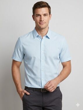 Michael Kors Light Blue Short-Sleeve Button-Down Shirt